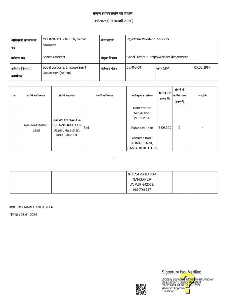 Property Return IPR-1 | PDF