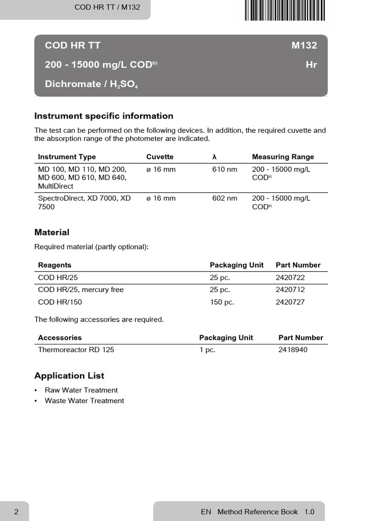 COD Measurement Method Reference Guide | PDF | Applied And ...
