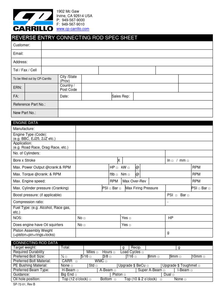 SP 72 03 Reverse Entry Spec Sheet 2018 | PDF | Engine Technology ...
