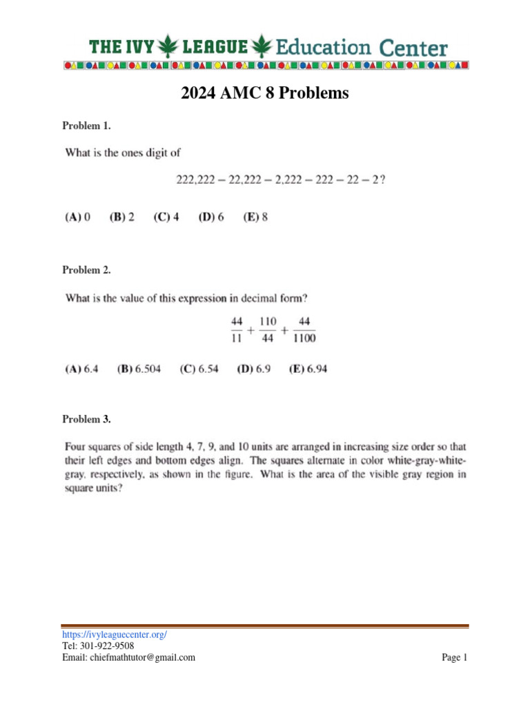 2024 Amc 8 Problems and Answers PDF