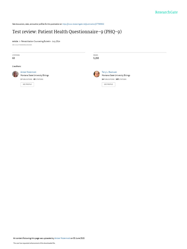 PHQ9 Article Blackwell MC Dermott Download Free PDF Mental Health