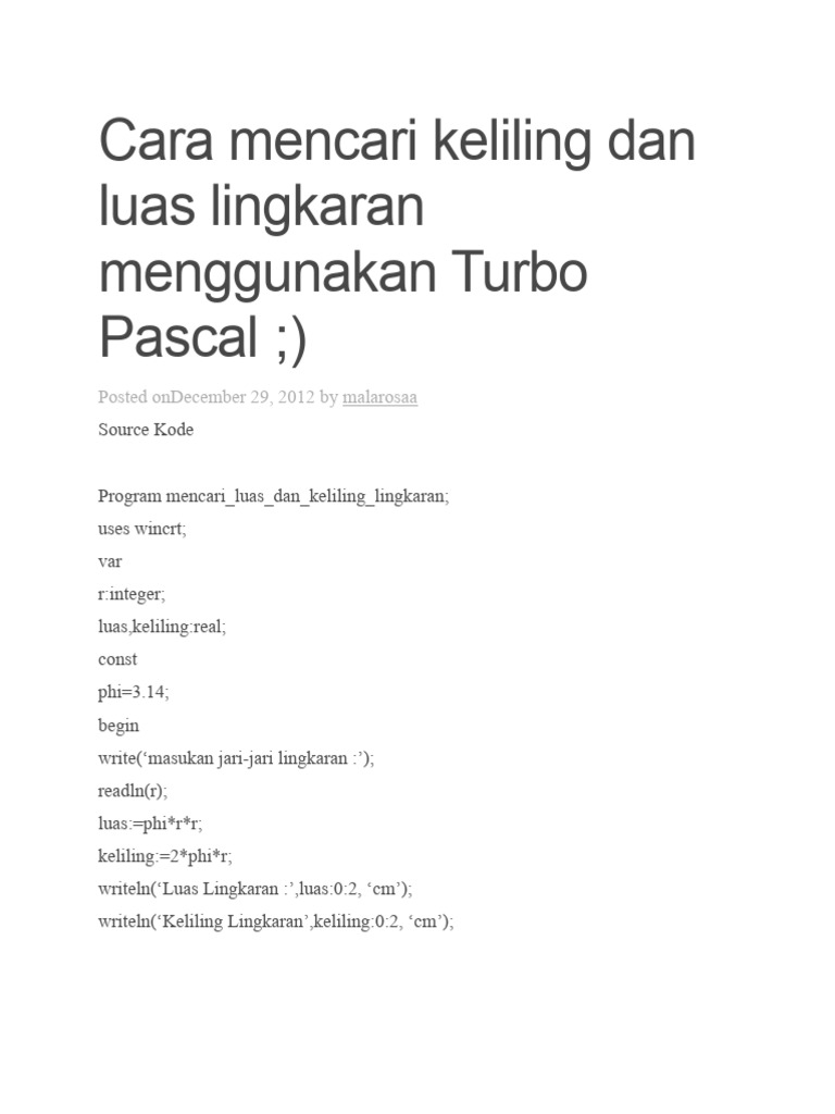 Program Hitung Luas dan Keliling Lingkaran | PDF