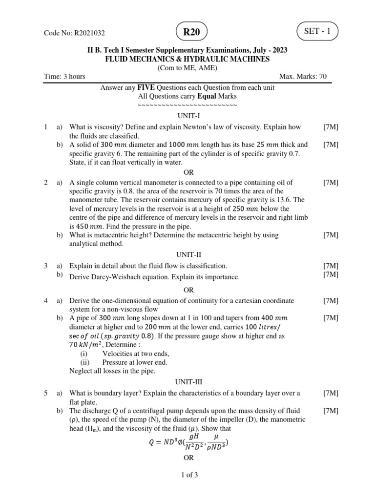 Fluid Mechanics Hydraulic Machines July 2023 | PDF | Turbine | Jet Engine