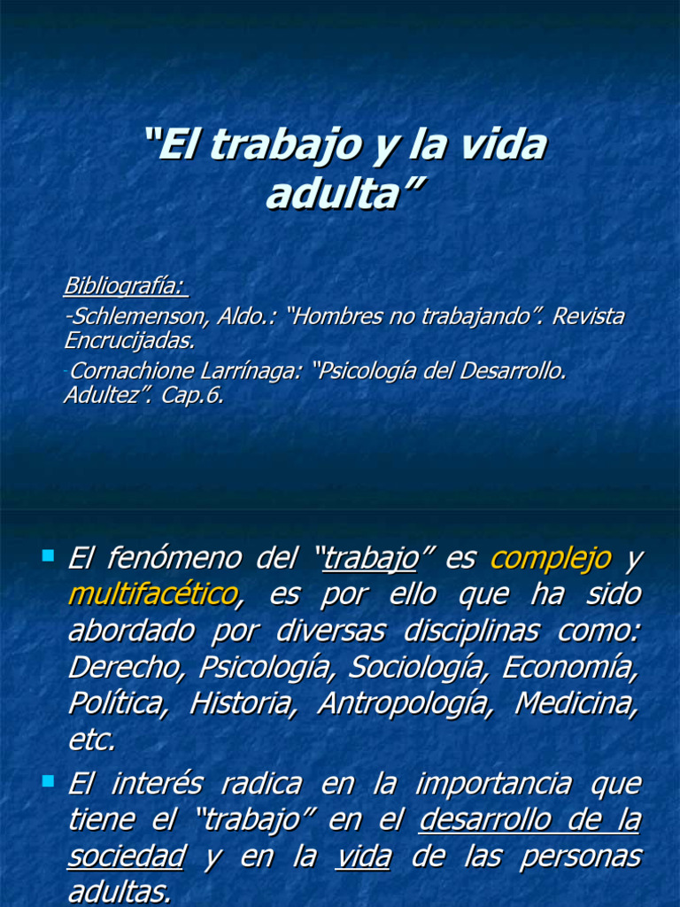 El Trabajo y La Vida Adulta PDF Desempleo Sicología