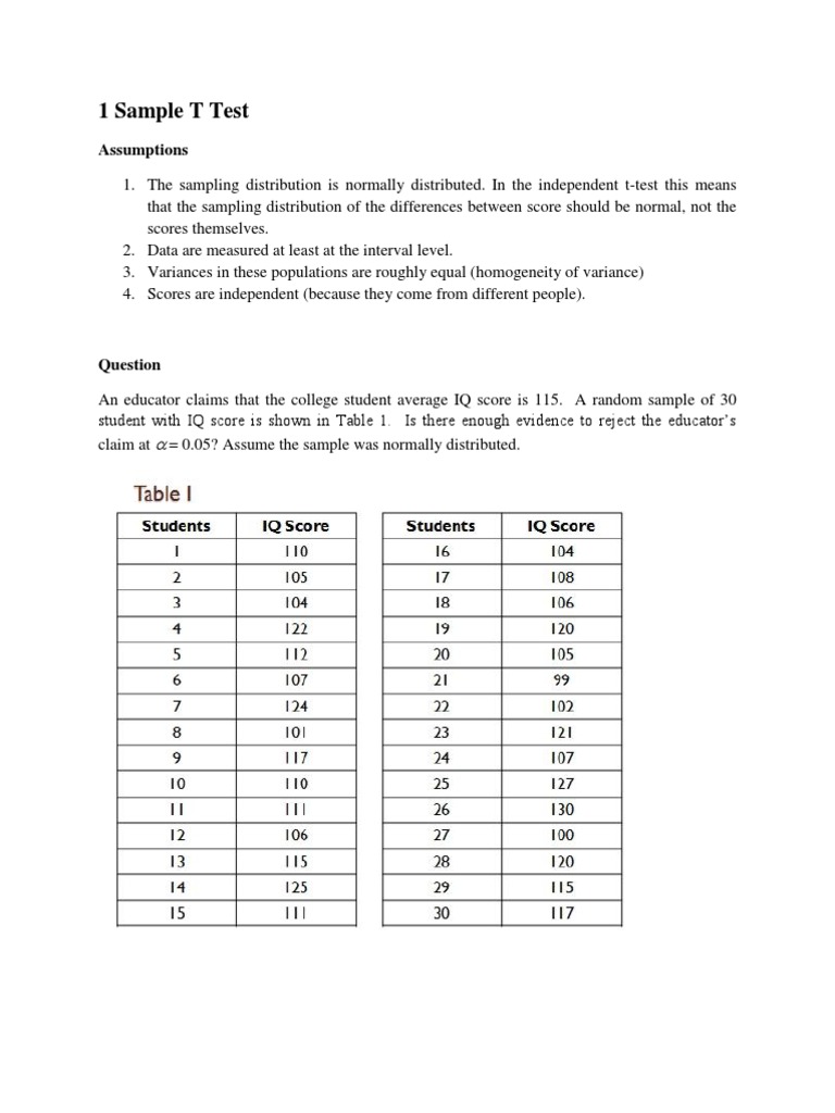 sample of t test research paper