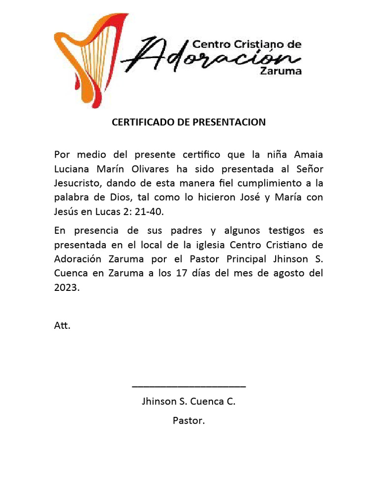 Certificado de Presentacion | PDF
