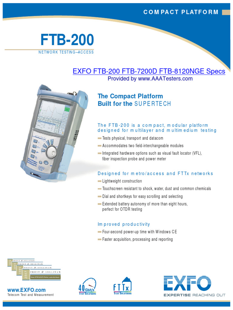 Exfo ftb-200 Ftb-7200d-Ftb-8120nge Specifications Spec Sheet 3f113 ...