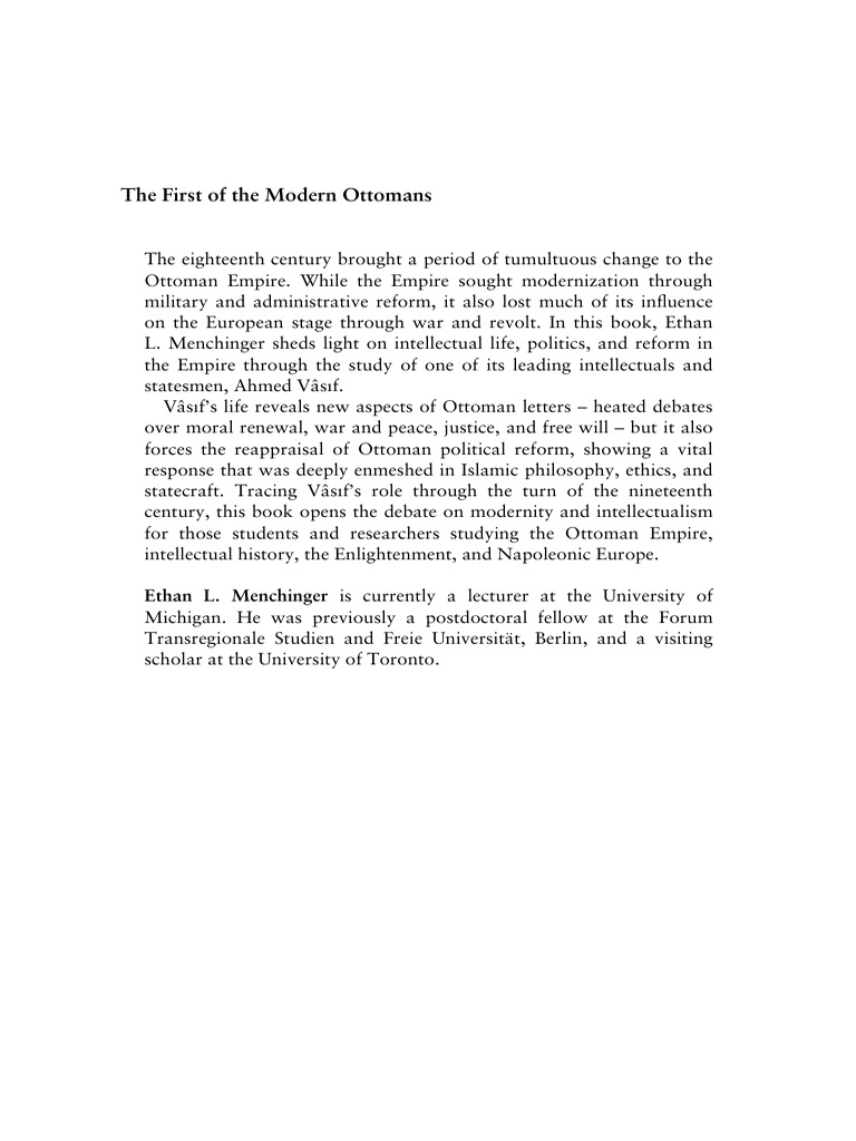 Ethan L Menchinger The First of The Modern Ottomans The