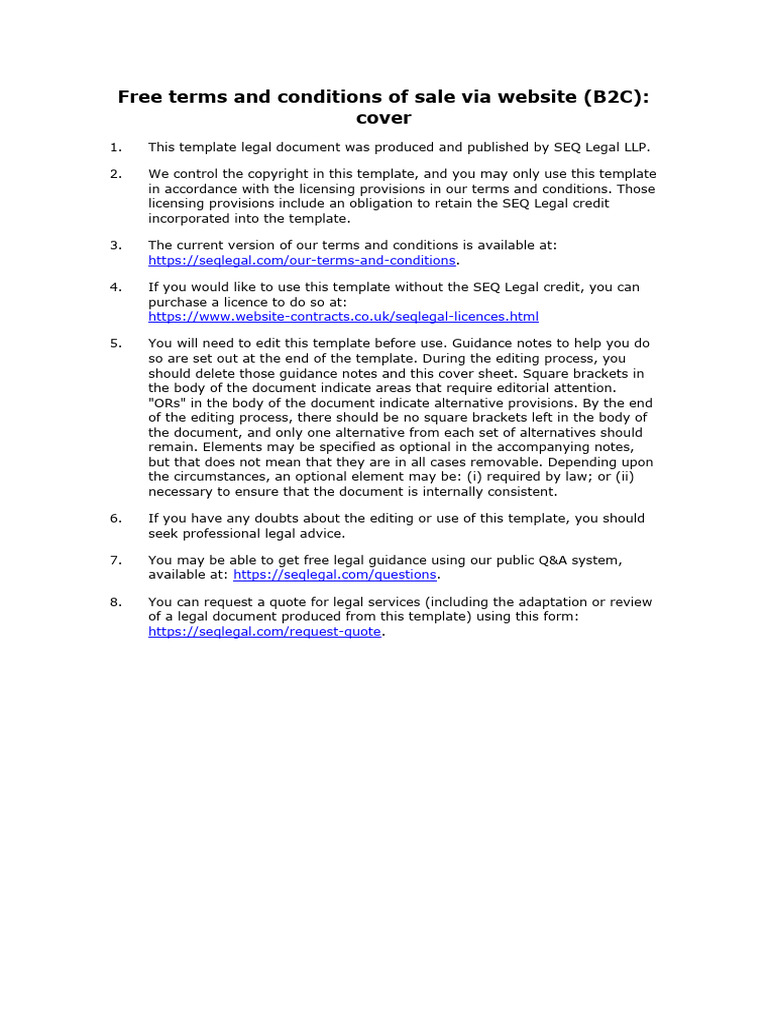 Free Terms and Conditions of Sale Via Website b2c | PDF | Business ...