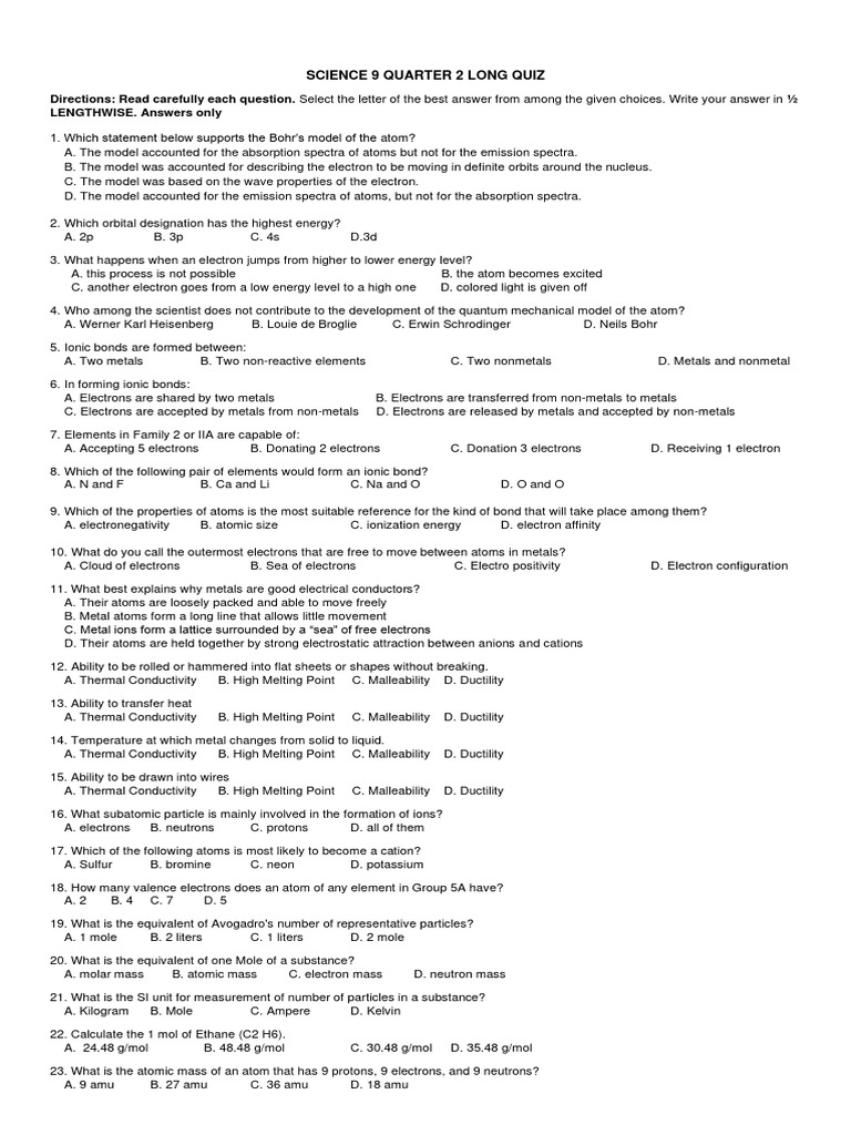 Long quiz science pdf mole unit ion
