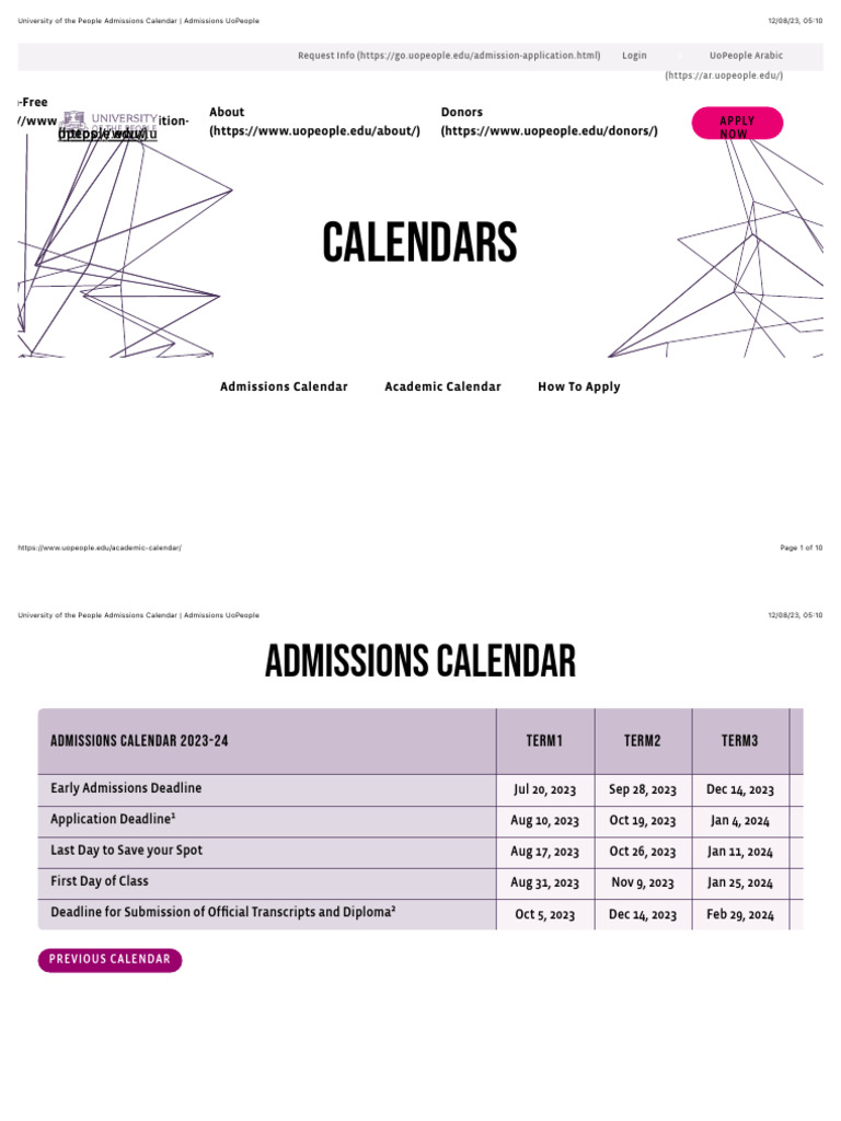 UoPeople Academic Calendar 2025-2026 | PDF