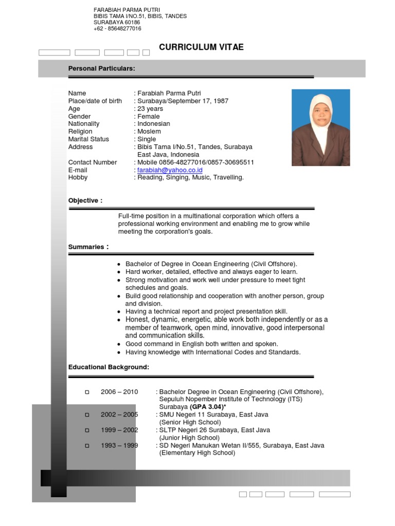 Curriculum Vitae PDF Indonesia Secondary School