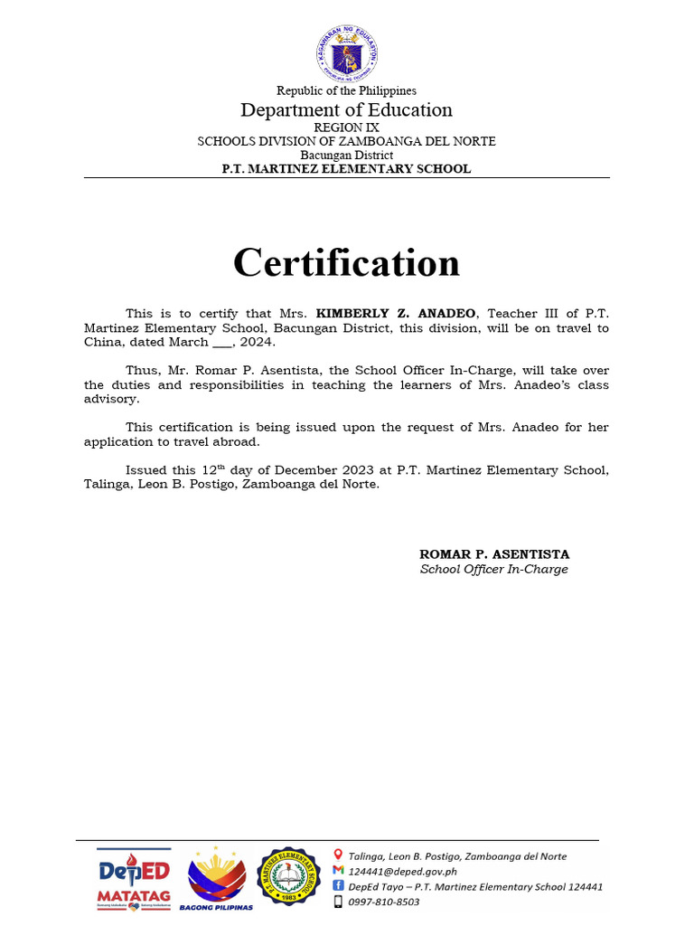 Certificate To Dispense Duties & Responsibilities PDF