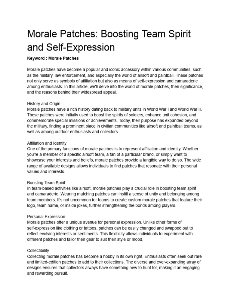 Morale Patches - Boosting Team Spirit and Self-Expression | PDF