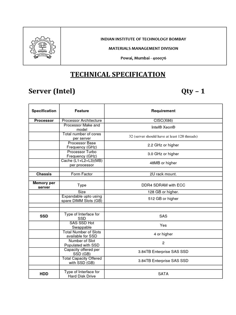 Technical Specifications For Servers | PDF | Solid State Drive | Hard ...