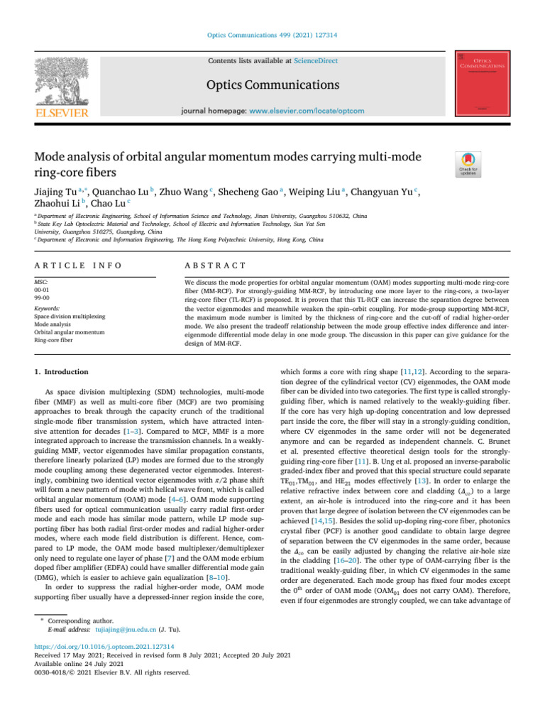 Mode Analysis of Orbital Angular Momentum Modes Carrying Multi-Mode ...