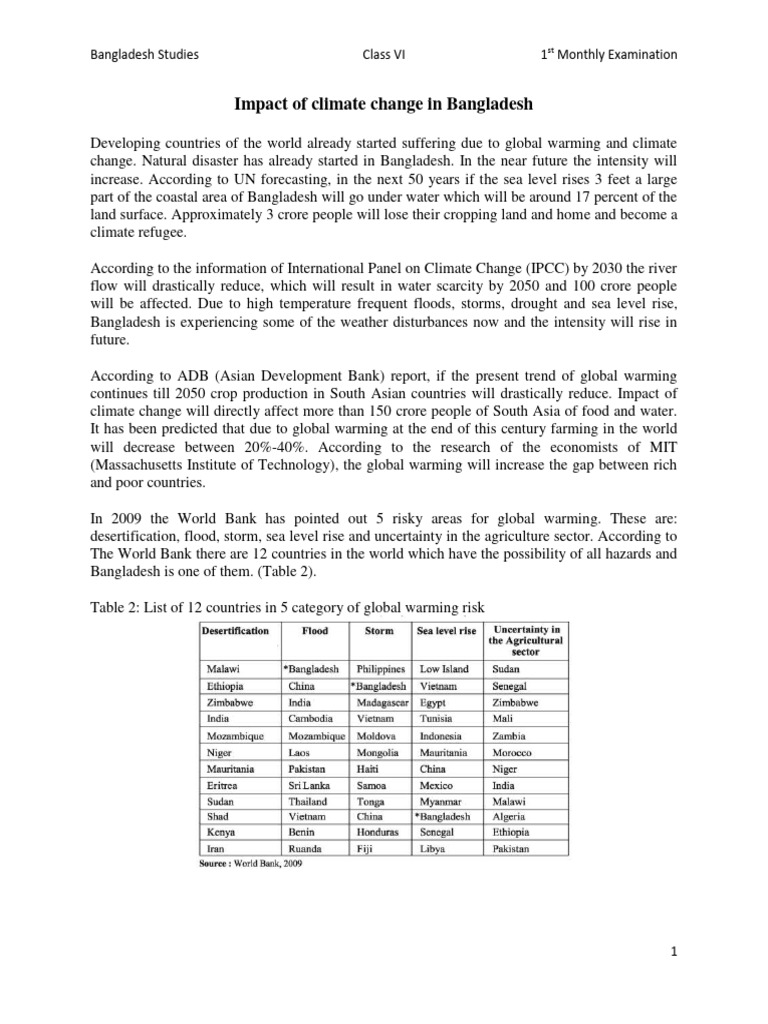 Climate Change Impacts in Bangladesh | PDF | Climate Change | Economic ...