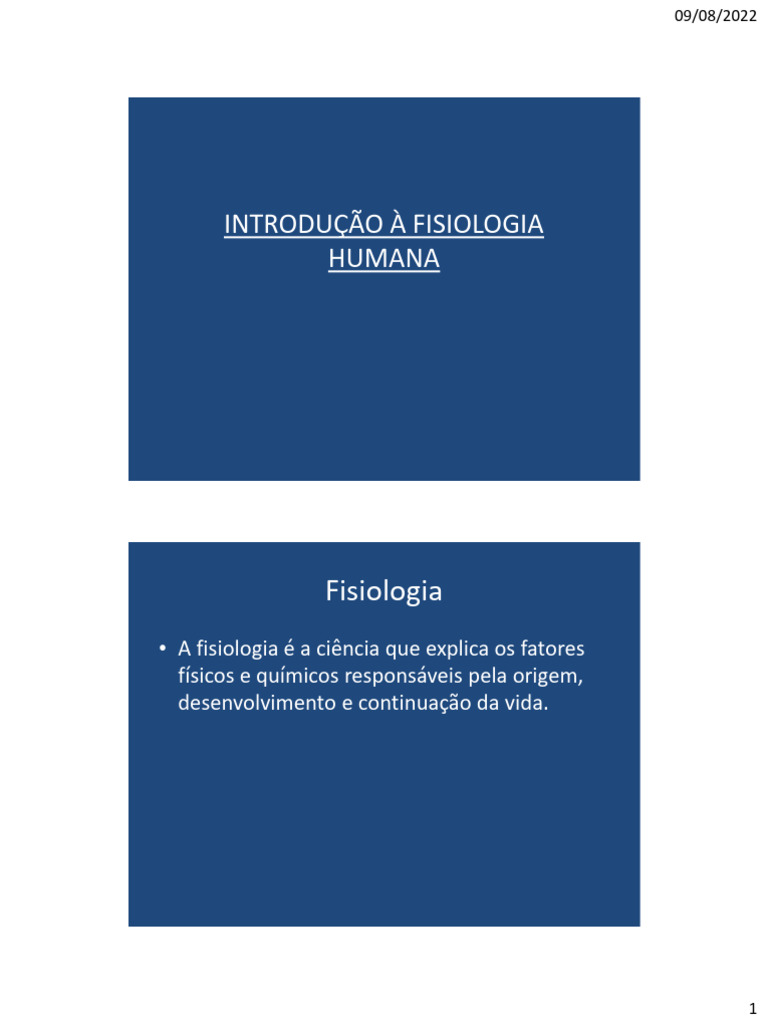 Aula 1 - Introdução À Fisiologia Humana | PDF