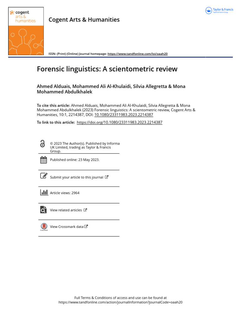 Forensic Linguistics A Scientometric Review | PDF | Linguistics ...