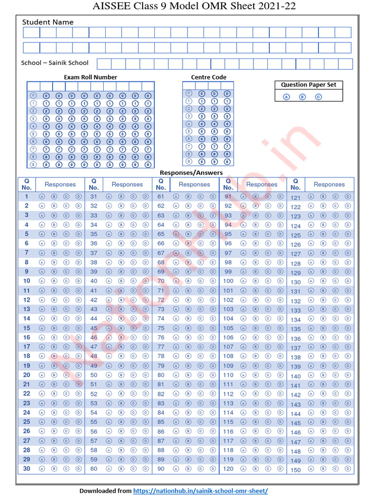 AISSEE Class 9 OMR Sheet 2021-22 | PDF | Optical Character Recognition ...