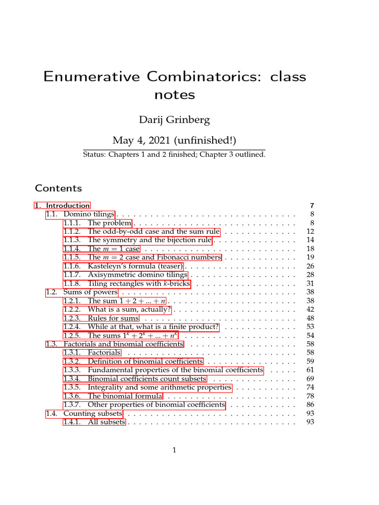 Enumerative Combinatorics Class Notes | PDF | Summation | Combinatorics