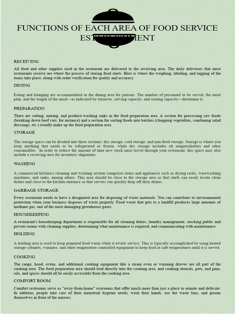 Functions of Food Service Areas | PDF | Restaurants | Kitchen