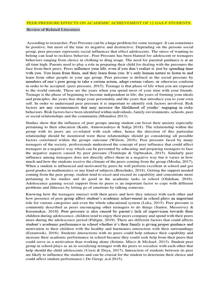 Peer Pressure Effects On Academic Achiev | PDF | Adolescence | Human ...