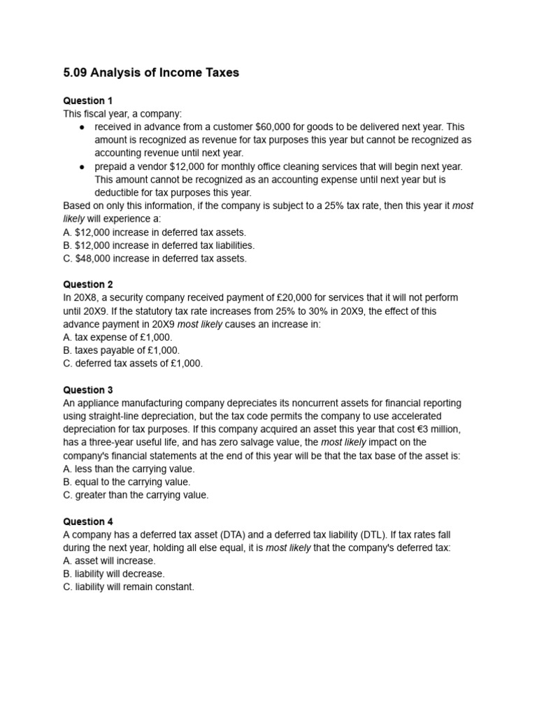 Income Tax Analysis and Deferred Tax Impacts | PDF | Deferred Tax ...