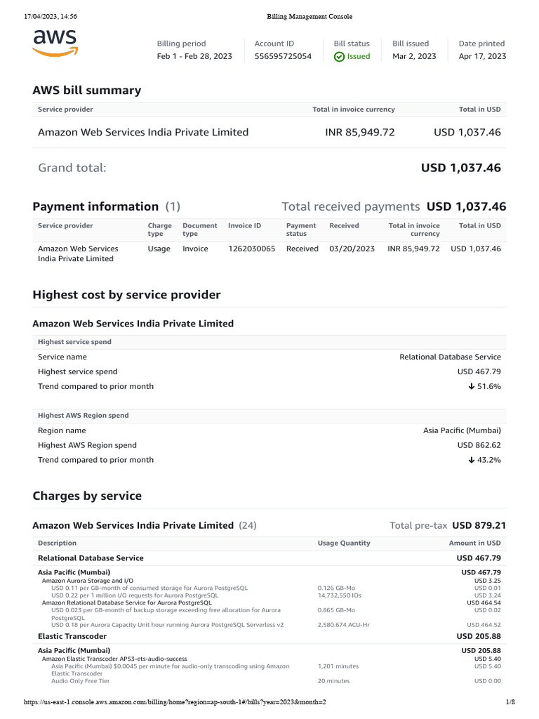 AWS Billing Summary for February 2023 | PDF | World Wide Web | Internet ...