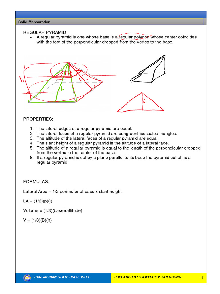 Regular Pyramid Properties & Formulas | PDF | Art