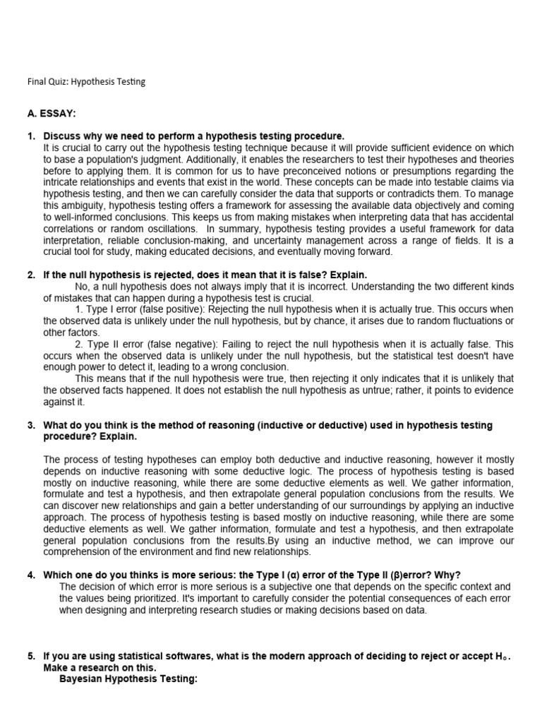 Hypothesis Testing Explained | PDF | Statistical Hypothesis Testing ...