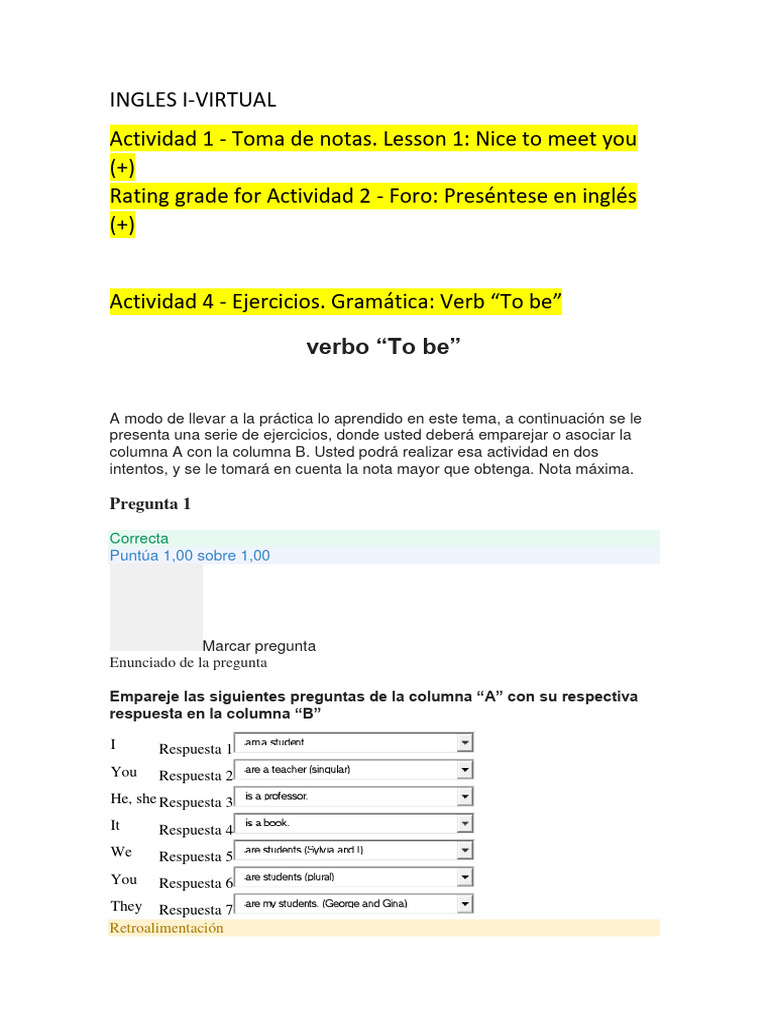 Actividades de Inglés I-Virtual | PDF | Artes del Lenguaje y Comunicación
