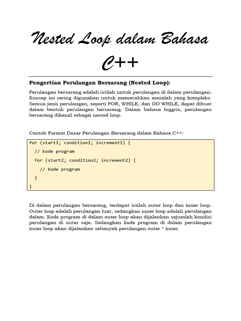 #10 Nested Loop Dalam Bahasa C++ | PDF