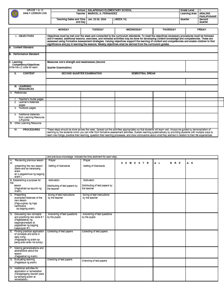 DLL Exam | PDF | Teachers | Learning