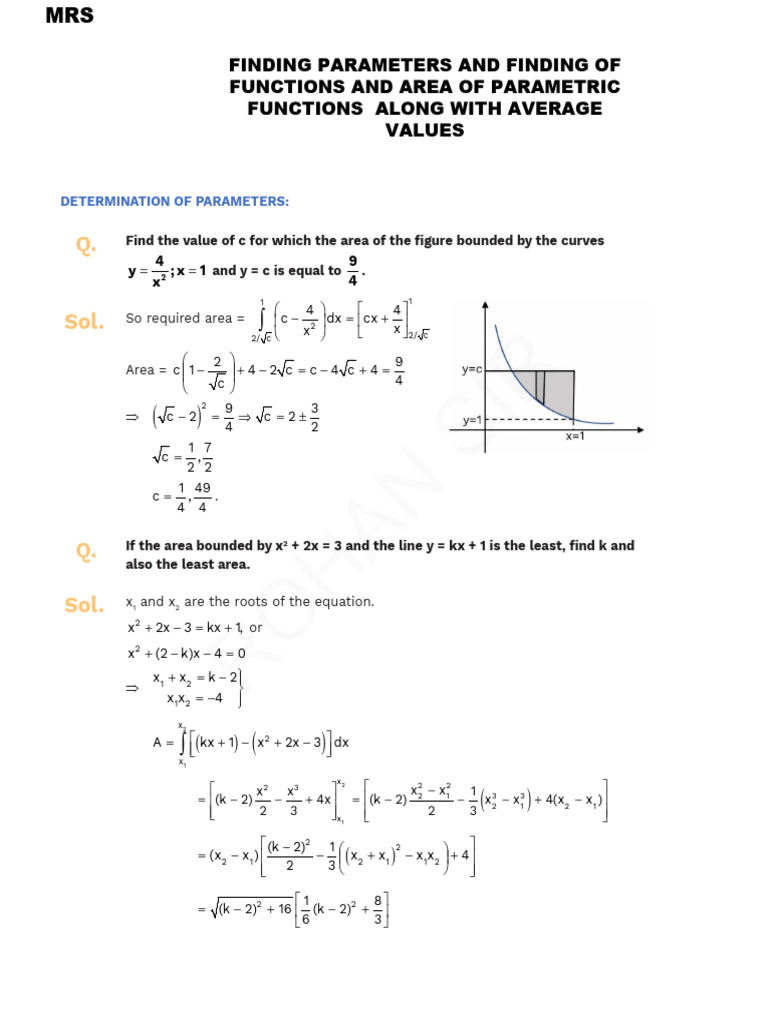 Area Worksheet-4 On Finding Parameters and Functions | PDF | Equations ...