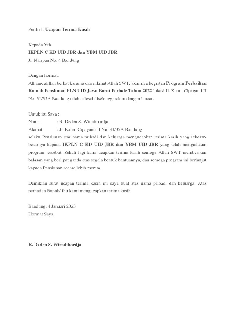 Ucapan Terima Kasih Program Perbaikan Rumah | PDF | Karier ...