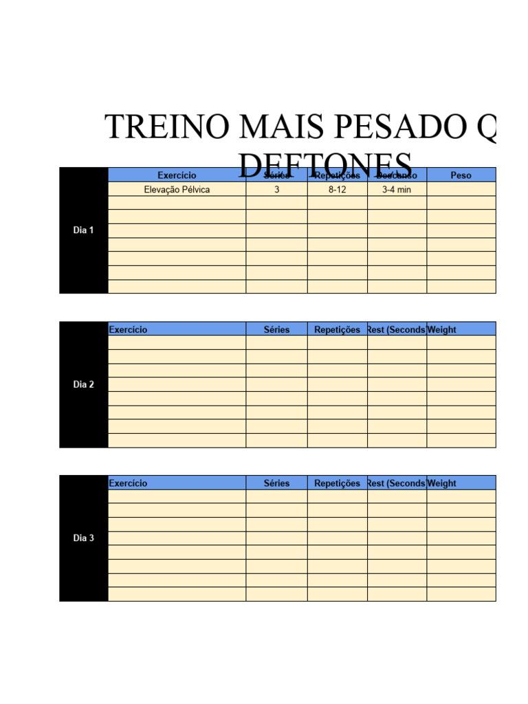 Basic Excel Workout Template Pdf