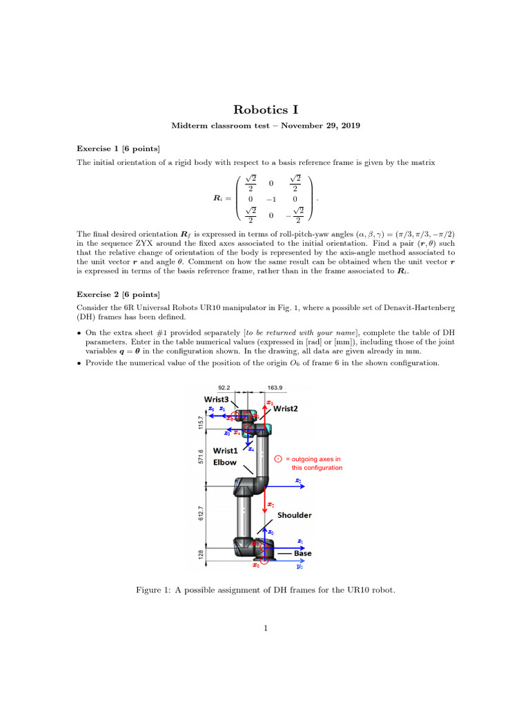 Robotics Midterm Test Solutions | PDF | Linear Algebra | Geometry