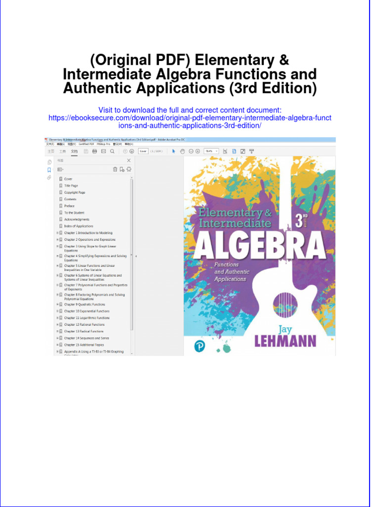 Original PDF Elementary Intermediate Algebra Functions and Authentic ...