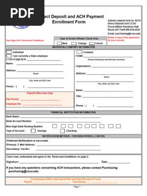 Direct Deposit and ACH Payment Enrollment Form 2-2-22