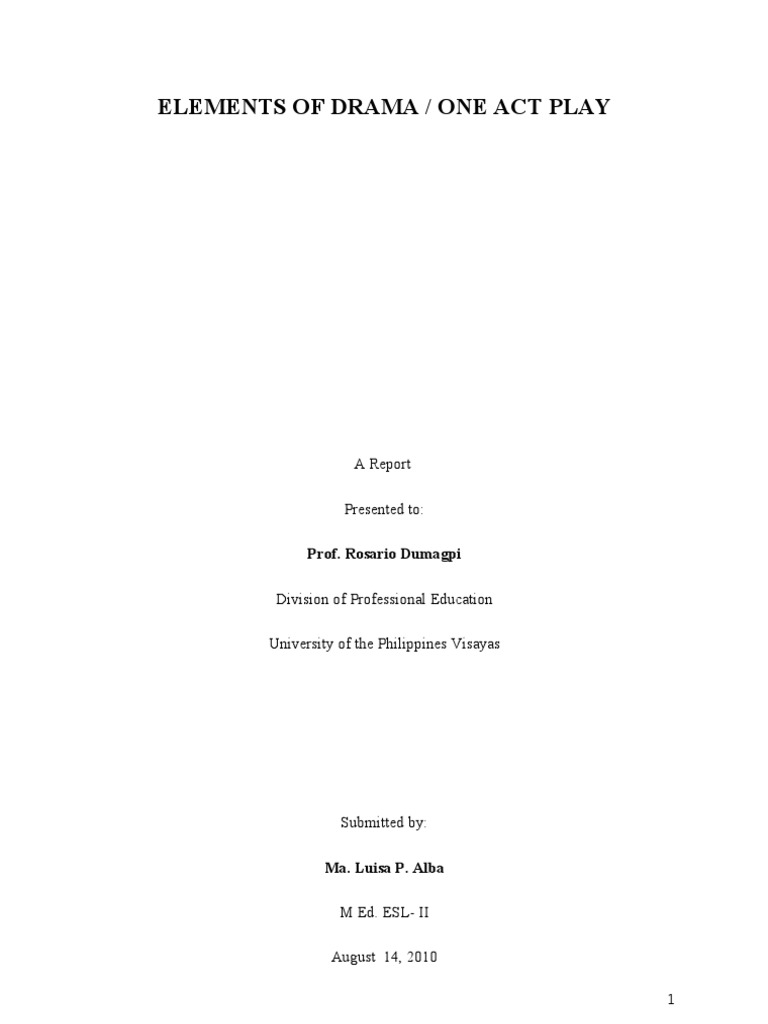 Elements of One-Act Play Drama | PDF | Tragedy | Play (Theatre)