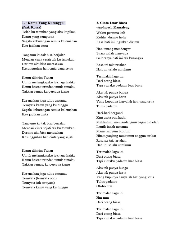 Lirik Lagu Pernikahan dan Nasheed | PDF