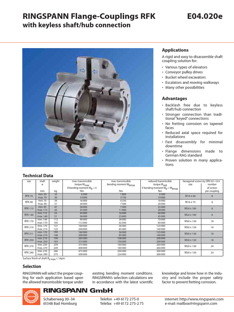 Ringspann Coupling PDF Manufactured Goods Mechanical Engineering