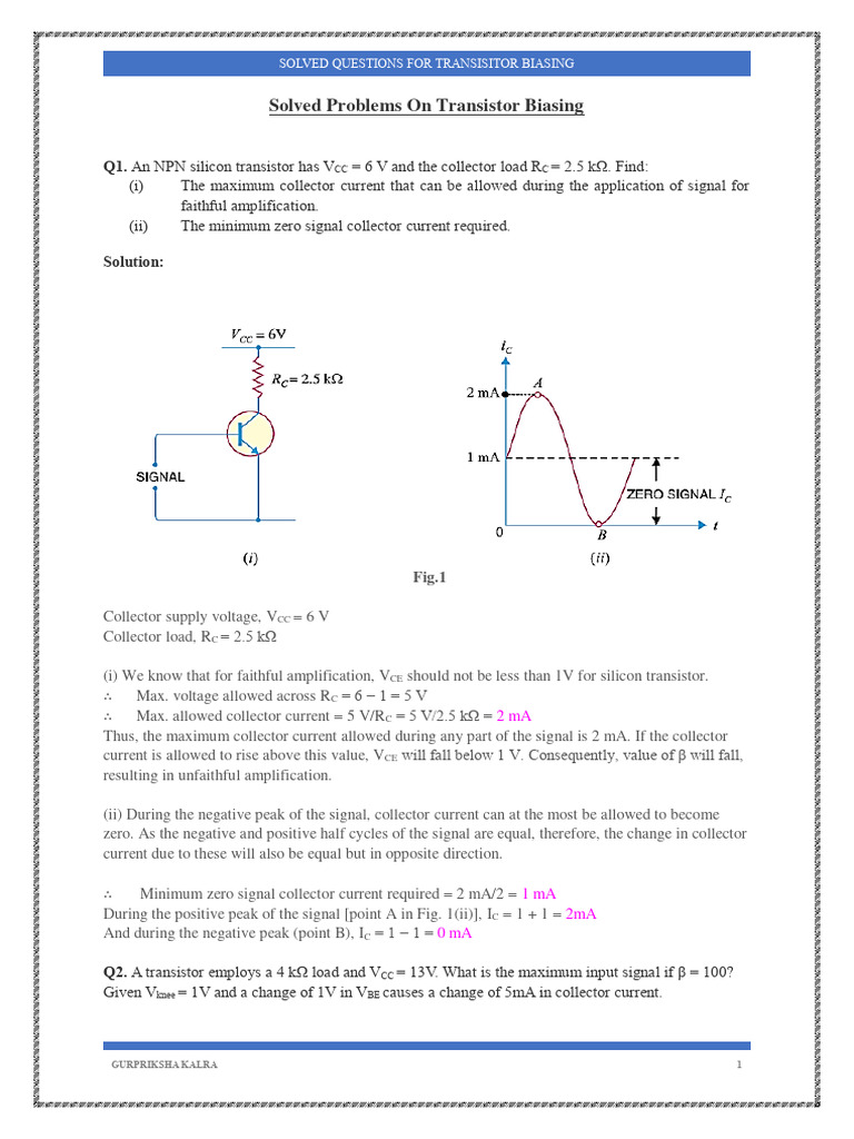 Solved Problems On Transistor Biasing Excellent Stuff PDF