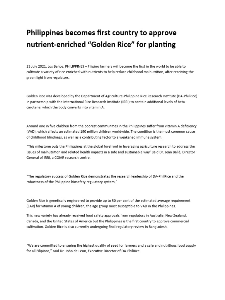 Golden Rice | PDF | Rice | Food And Drink