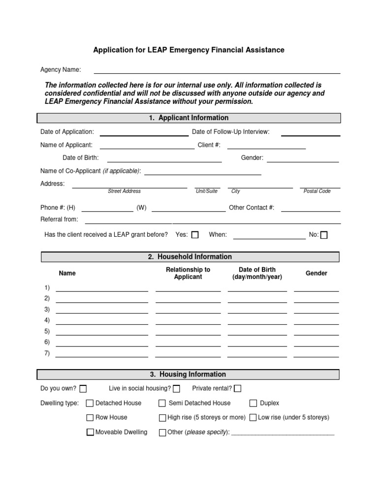 Application LEAP Emergency Financial Assistance PDF Welfare Child