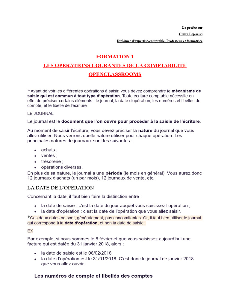 Comptabilité : Saisie des Écritures | PDF