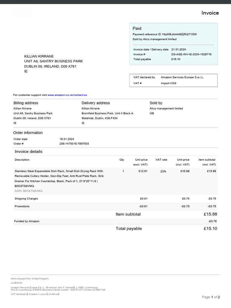 Amazon Invoice for Stainless Steel Rack | PDF | Invoice | Value Added Tax