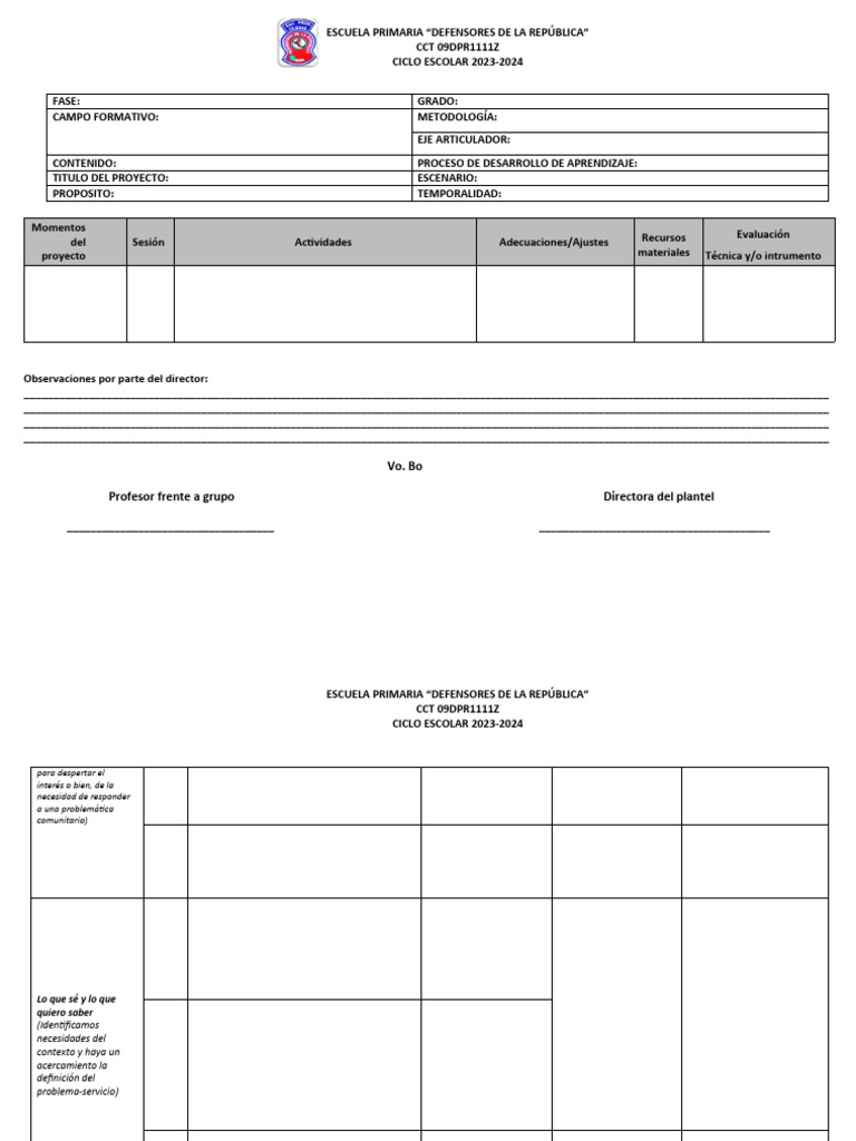 Formato de Planeacion | PDF | Educación primaria | Evaluación