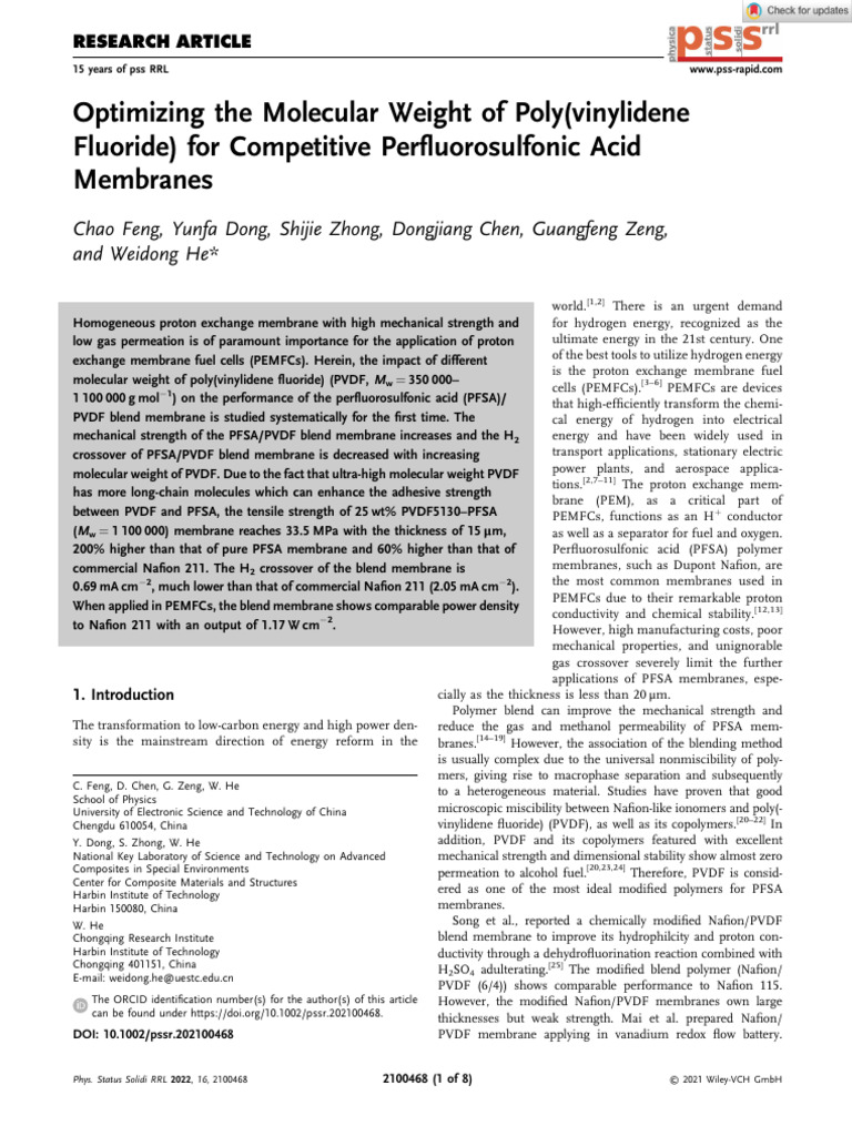 Optimizing PVDF for PFSA Membranes | PDF | Crystal | Cell Membrane